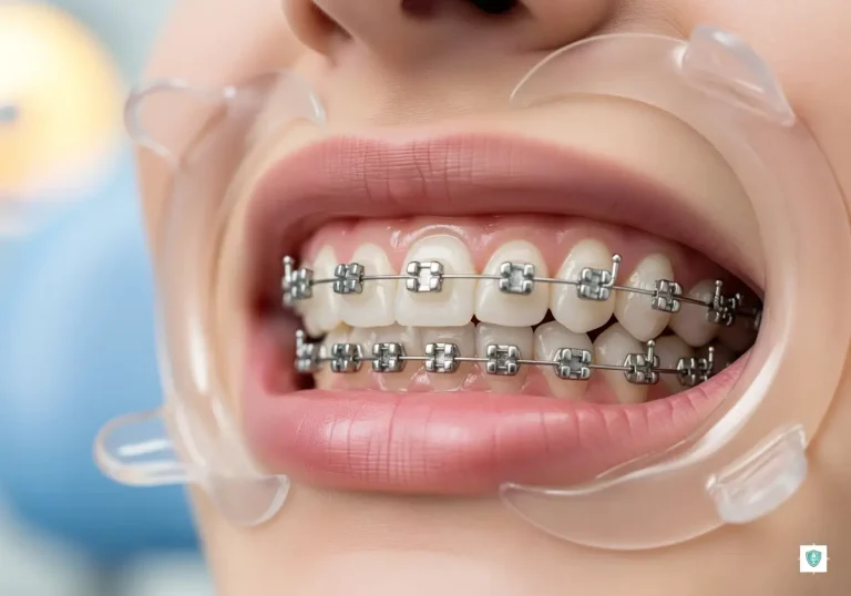 ağzında diş teli olan hasta ortodonti tedavisi alıyor.